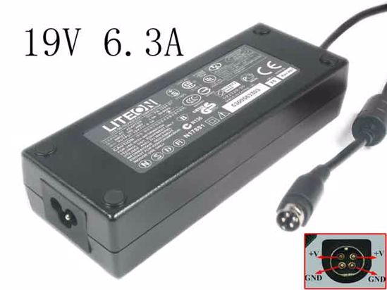 LITE-ON PA-1600-07 AC Adapter- Laptop 19V 6.3A, 4P, P1 4=