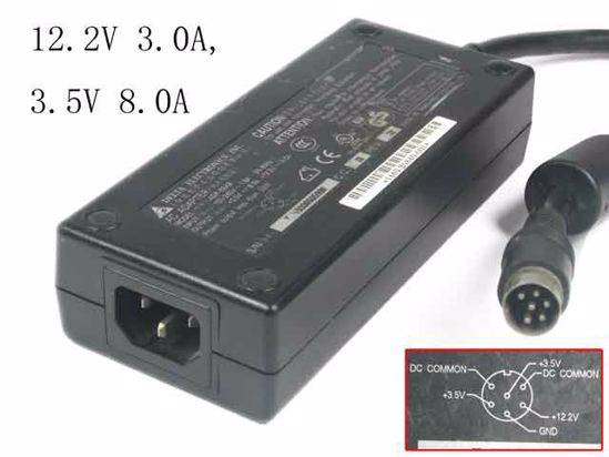 Delta Electronics ADP-62AB AC Adapter- Laptop 12.2V 3.0A, 3.5V 8.0A, 6-Pin Din, IEC C14