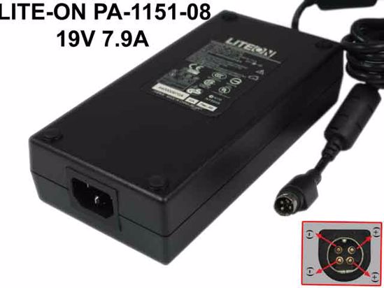 LITE-ON PA-1151-08 AC Adapter- Laptop 19V 7.9A, 4-Pin DIN, IEC C14