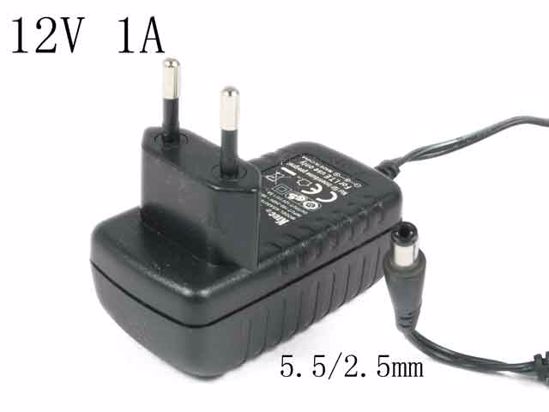 Ktec KSAS0101200100HE AC Adapter NEW Original 12V 1A, Barrel 5.5/2.5mm, EU 2-Pin Plug, N