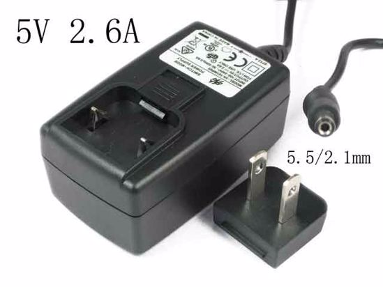 ENG 3A-161WP05 AC Adapter NEW Original 5V 2.6A, Barrel 5.5/2.1mm, US 2-Pin Plug, New