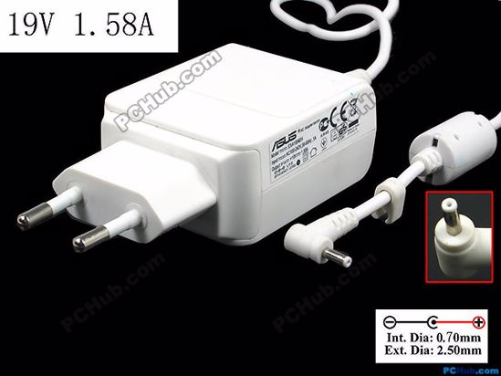 ASUS Eee PC 1015B AC Adapter 13V-19V EXA1004EH, 19V 1.58A 30W Barrel 2.5/0.7mm, EU 2-Pi