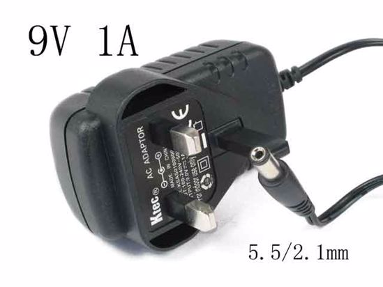 Ktec KSAS0100900010HK AC Adapter- Laptop 9V 1A, Barrel 5.5/2.1mm, UK 3-Pin Plug, New