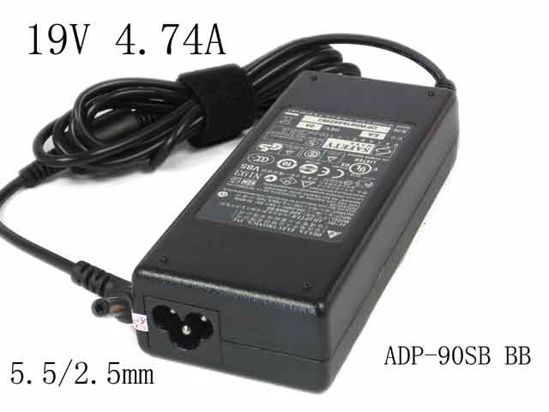 Delta Electronics ADP-90SB BB AC Adapter- Laptop 19V 4.74A, 5.5/2.5mm, 3-Prong, New