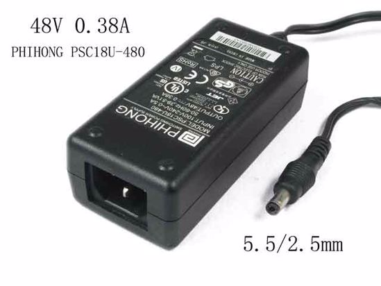 PHIHONG PSC18U-480 AC Adapter- Laptop 48V 0.38A 18W, Barrel 5.5/2.5mm, IEC C14