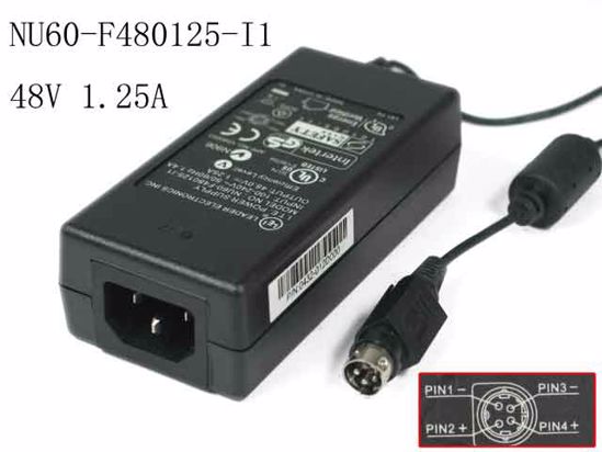 LEI / Leader NU60-F480125-I1 AC Adapter- Laptop 48V 1.25A, 4P, P1 3=V