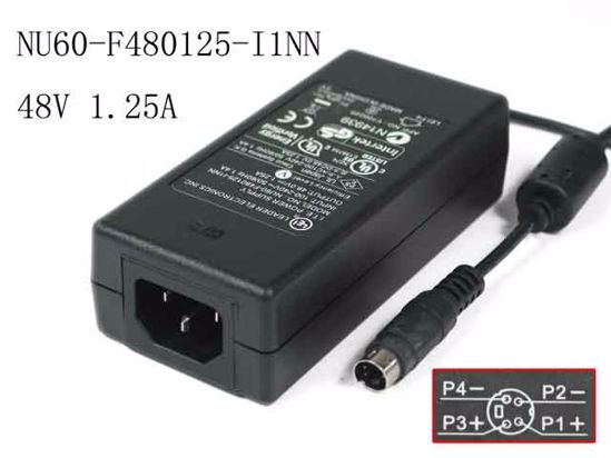 LEI / Leader NU60-F480125-I1NN AC Adapter- Laptop 48V 1.25A, 4P, P1 3=V