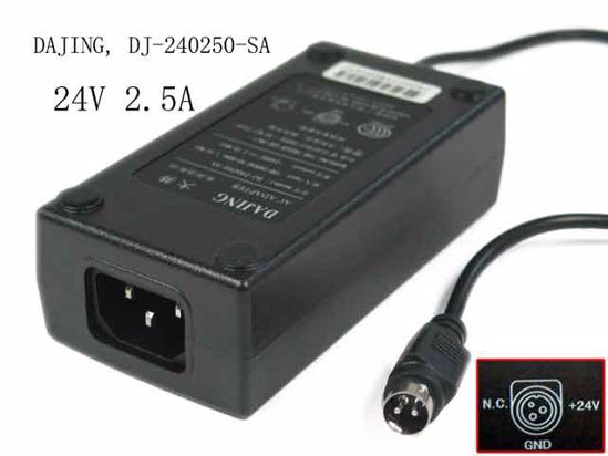 ACP Other Brand AC Adapter 20V Above DJ-240250-SA, 24V 2.5A, 3-Pin Din, C14