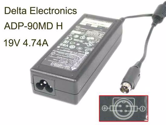 Delta Electronics ADP-90MD AC Adapter- Laptop 19V 4.74A, 4P P3 4=V