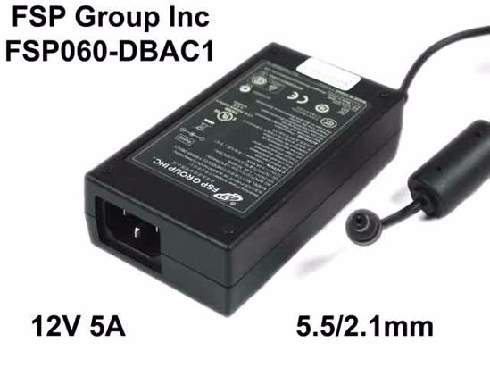 FSP Group Inc FSP060-DBAC1 AC Adapter NEW Original 12V 5A, 5.5/2.1mm, C14, New