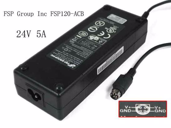 FSP Group Inc FSP120-ACB AC Adapter- Laptop 24V 5A, 4-Pin Din, 3-Prong, New