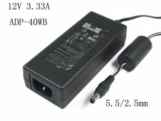 Delta Electronics ADP-40WB REV.B AC Adapter- Laptop 12V 3.33A, Barrel 5.5/2.5mm, IEC C14