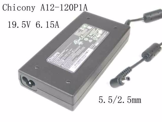 Chicony A12-120P1A AC Adapter- Laptop 19.5V 6.15A, 5.5/2.5mm, 3-Prong