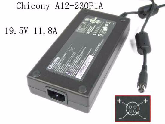 Chicony A12-230P1A AC Adapter- Laptop 19.5V 11.8A, 4P P1 4=V