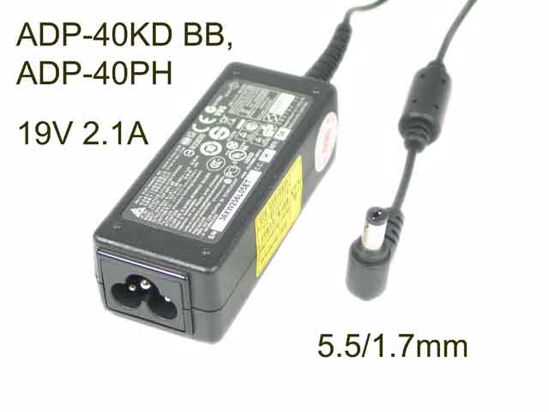 Delta Electronics ADP-40KD BB AC Adapter- Laptop 19V 2.1A, Barrel 5.5/1.7mm, 3-Prong, Ne