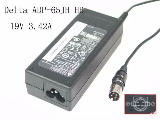 Delta Electronics ADP-65JH HB AC Adapter- Laptop 19V 3.42A, 4P P3 4=V