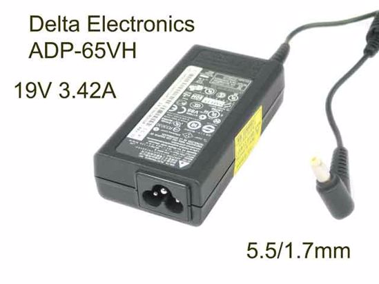 Delta Electronics ADP-65VH D AC Adapter- Laptop 19V 3.42A, 5.5/1.7mm, 3-Prong