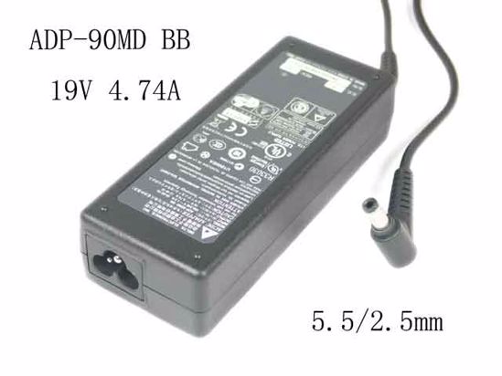 Delta Electronics ADP-90MD BB AC Adapter- Laptop 19V 4.74A, Barrel 5.5/2.5mm, 3-Prong, N