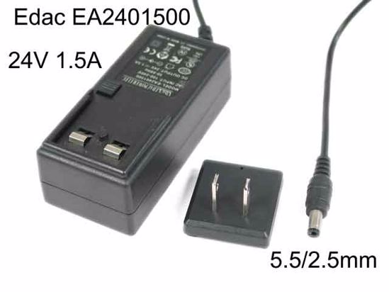 Edac Power EA2401500 AC Adapter 20V Above 24V 1.5A, 5.5/2.5mm, US 2P