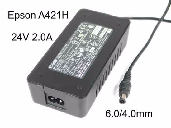 Epson A421H AC Adapter 20V Above 24V 2.0A, Barrel 6.0/4.0mm With Pin, 2-Prong