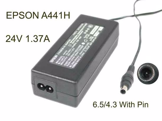 Epson A441H AC Adapter 20V Above 24V 1.37A, 6.5/4.3 With Pin, 2-Prong