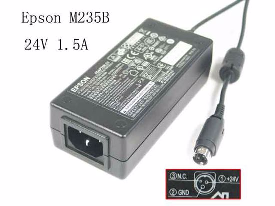 Epson M235B AC Adapter 20V Above 24V 1.5A, 3P P1=V