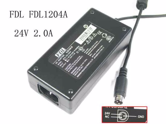 FDL FDL1204A AC Adapter 20V Above 24V 2.0A, 3P P1=V