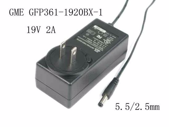 GME GFP361-1920BX-1 AC Adapter- Laptop 19V 2A, 5.5/2.5mm, US 2P