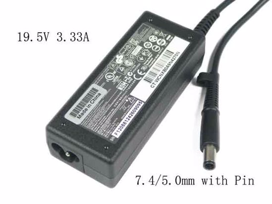 HP Common Item (HP) AC Adapter- Laptop 19.5V 3.33A, 7.4/5.0mm W/Pin, 3-Prong