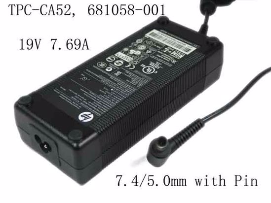 HP Common Item (HP) AC Adapter- Laptop 19V 7.69A, 7.4/5.0mm W/Pin, 3-Prong