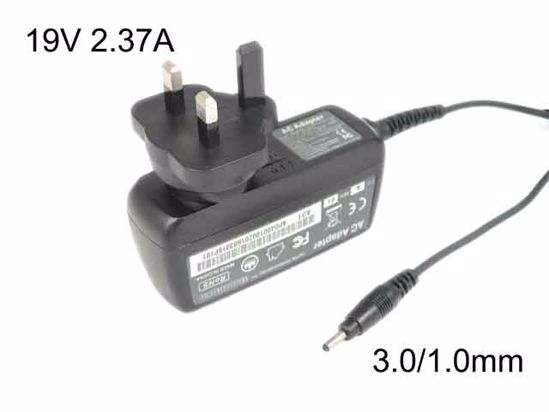 KFD 190237 30100 AC Adapter- Laptop 19V 2.37A, 3.0/1.0mm, UK 3P