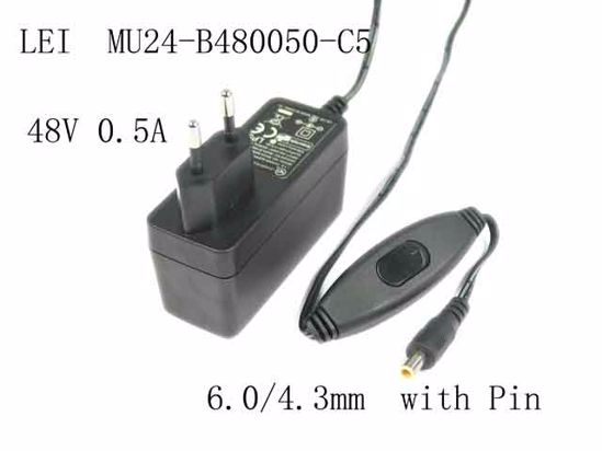 LEI / Leader MU24-B480050-C5 AC Adapter 20V Above 48V 0.5A, 6.0/4.3mm W/Pin, EU 2P, NE