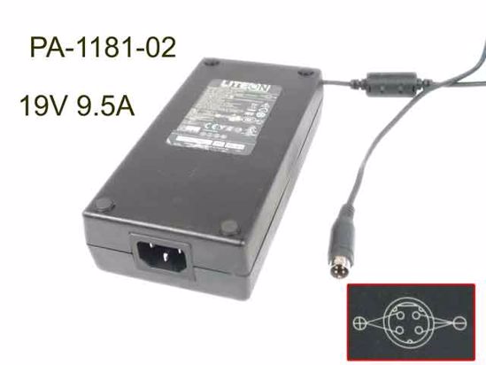 LITE-ON PA-1181-02 AC Adapter- Laptop 19V 9.5A, 4P P1 2=V