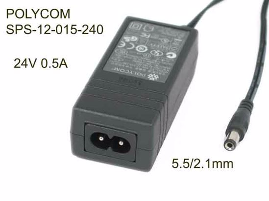 POLYCOM SPS-12-015-240 AC Adapter 20V Above 24V 0.5A, 5.5/2.1mm, 2-Prong