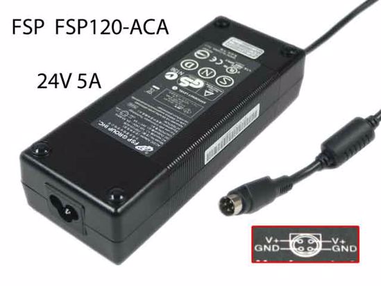 FSP Group Inc FSP120-ACA AC Adapter 20V Above 24V 5A, 4-Pin Din, 3-Prong