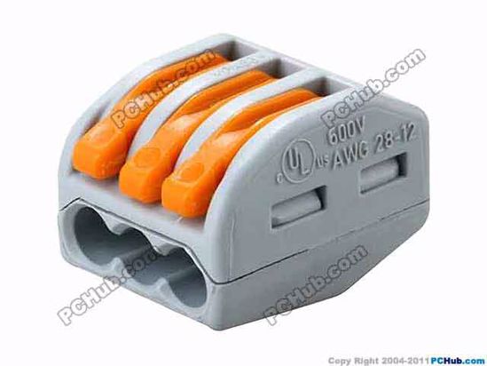 ACP Lever Type AC Cord connector 3, 300V20A, WAGO 222-413, For 0.08-4mm soft or 0.0