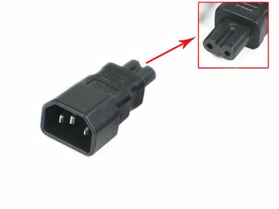 ACP Socket AC Cord connector C14 Male Convert to 2-Prong Female, 250V 10A, Stra