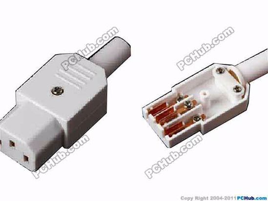 ACP Plug AC Cord Coupler Type 10a, C13 Female, 250V 10A, White