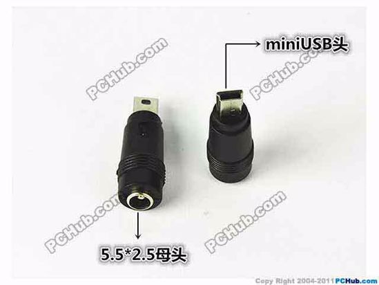 ACP Plug DC Tip Converter 5.5x2.5mm To Mini USB, Straight, Female To Male