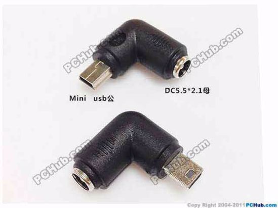 ACP USB Related DC Tip Converter 5.5x2.1mm To Mini USB, L-Shape, Female To Male, L-