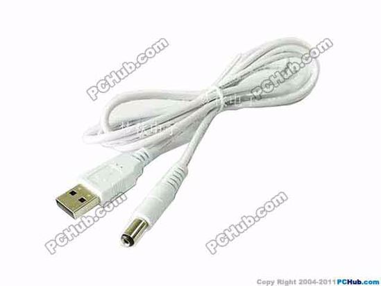 ACP USB Related DC Tip Converter-Wire USB To 5.5x2.1mm Plug, 1500mm, 36 Watts, White