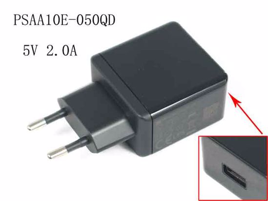 PHIHONG PSAA10E-050QD AC Adapter 5V- USB 5V 2.0A, USB Port, EU 2-Pin Plug, PSAA10E-050QD