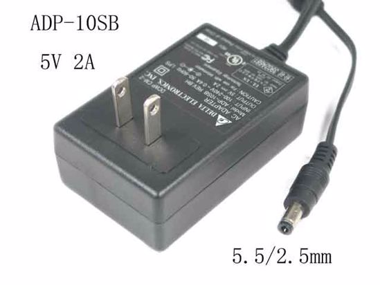 Delta Electronics ADP-10SB AC Adapter NEW Original 5V 2A, Barrel 5.5/2.5mm, US 2-Pin Plu