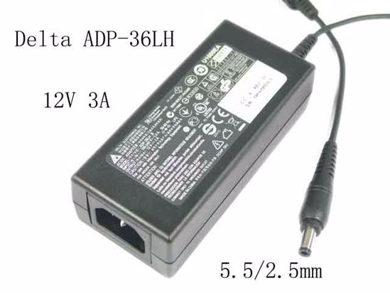 Delta Electronics ADP-36LH AC Adapter- Laptop 12V 3A Barrel 5.5/2.5mm IEC C14, New