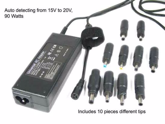 ACP OEM Power AC Adapter Adjustable 15V-20V 90W Universal, With 9 Tips, 3-Prong