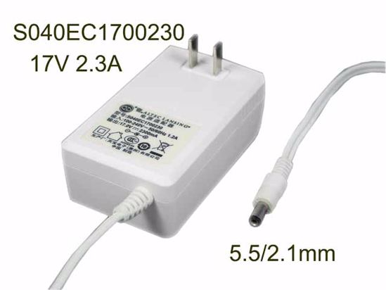 Altec Lancing S040EC1700230 AC Adapter 13V-19V 17V 2.3A, 5.5/2.1mm, US 2P Plug, White, N