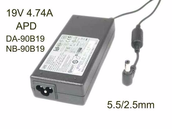 APD / Asian Power Devices DA-90B19 AC Adapter- Laptop 19V 4.74A, 5.5/2.5mm, 3-Prong, New