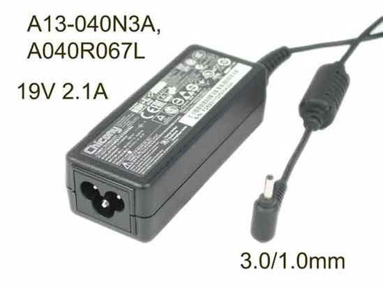 Chicony A13-040N3A AC Adapter- Laptop 19V 2.1A, 3.0/1.0mm, 3P