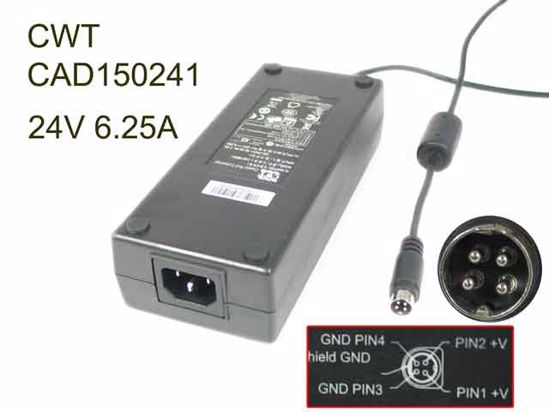 CWT / Channel Well Technology CAD150241 AC Adapter 20V Above 24V 6.25A, 4-Pin Din, IEC