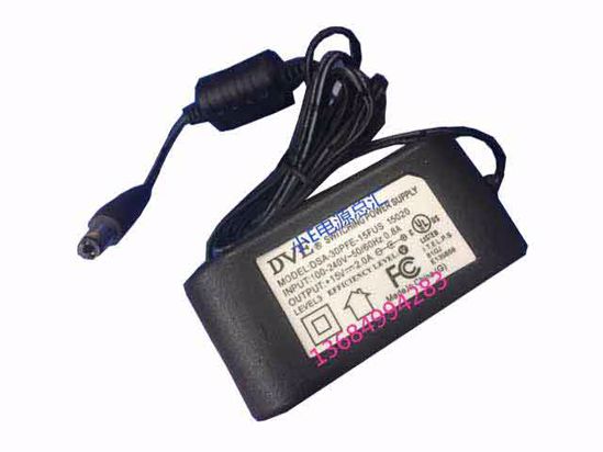 DVE DSA-30PFE-15FUS AC Adapter 13V-19V 15V 2A, 5.5/2.1mm, US 2P Plug, New